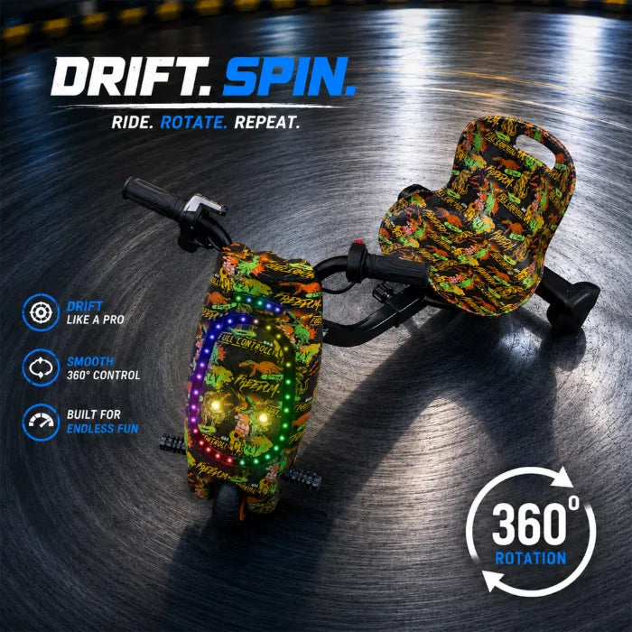 36V Electric Drift Scooter for Kids (Ages 4+) - 3-Speed Modes, 360° Rotating Tricycle, Bluetooth Music, Multicolor LED Lights, 250W Brushless Motor, Max Speed 15km/h, Includes Helmet & Safety Gears