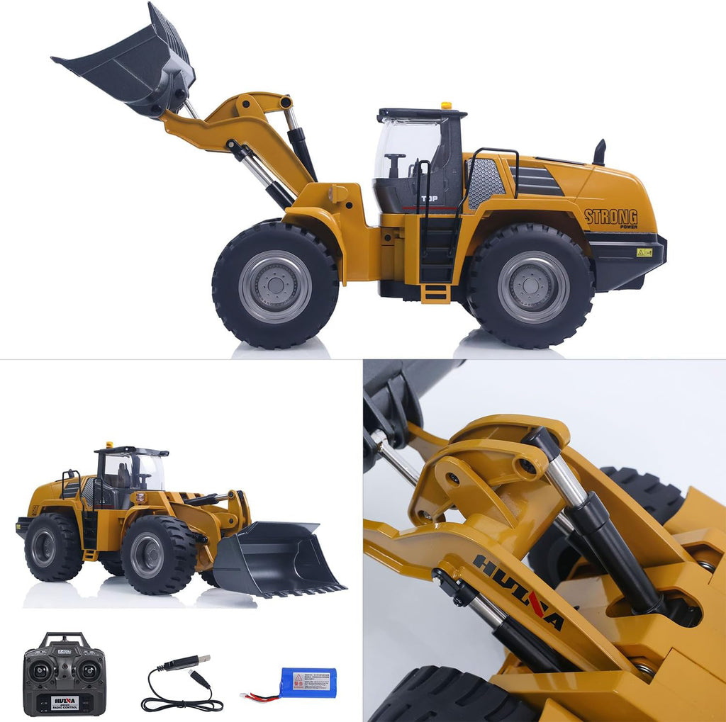 HUINA 1583 1/14 Scale RC Wheel Loader – 10-Channel Hobby-Grade Remote Control Construction Truck with Alloy Metal Cab & Bucket