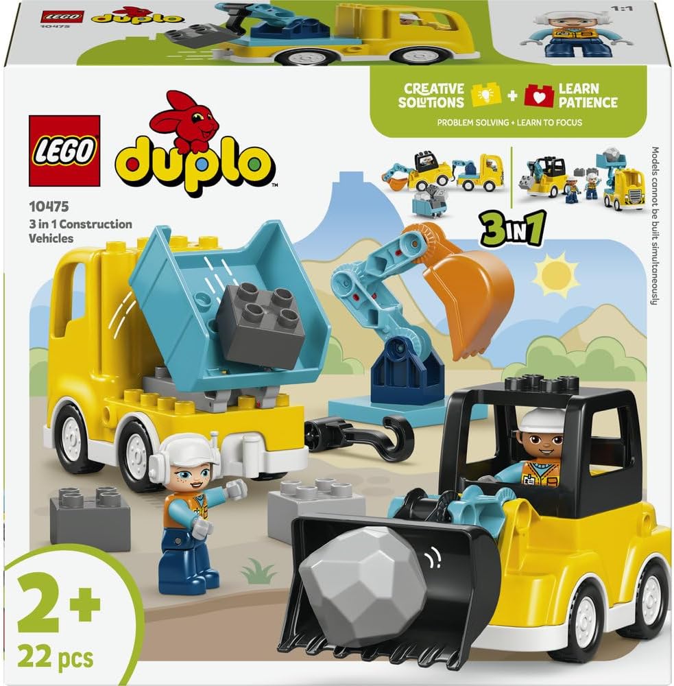 LEGO DUPLO 10475 3-in-1 Construction Vehicles Toy Set - 22 Pieces - For Toddlers 2+