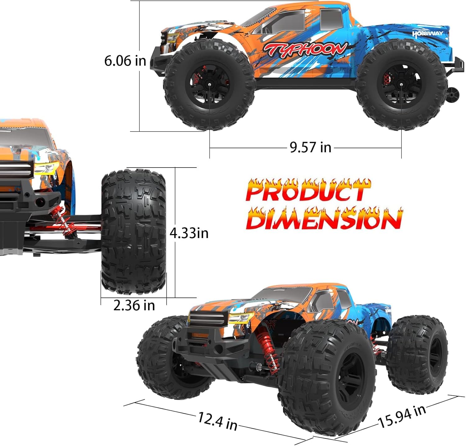 MYTOYS Hobbiway Typhon MT660 1/10 4WD RTR High Speed RC Monster Truck With Off-Road Tires