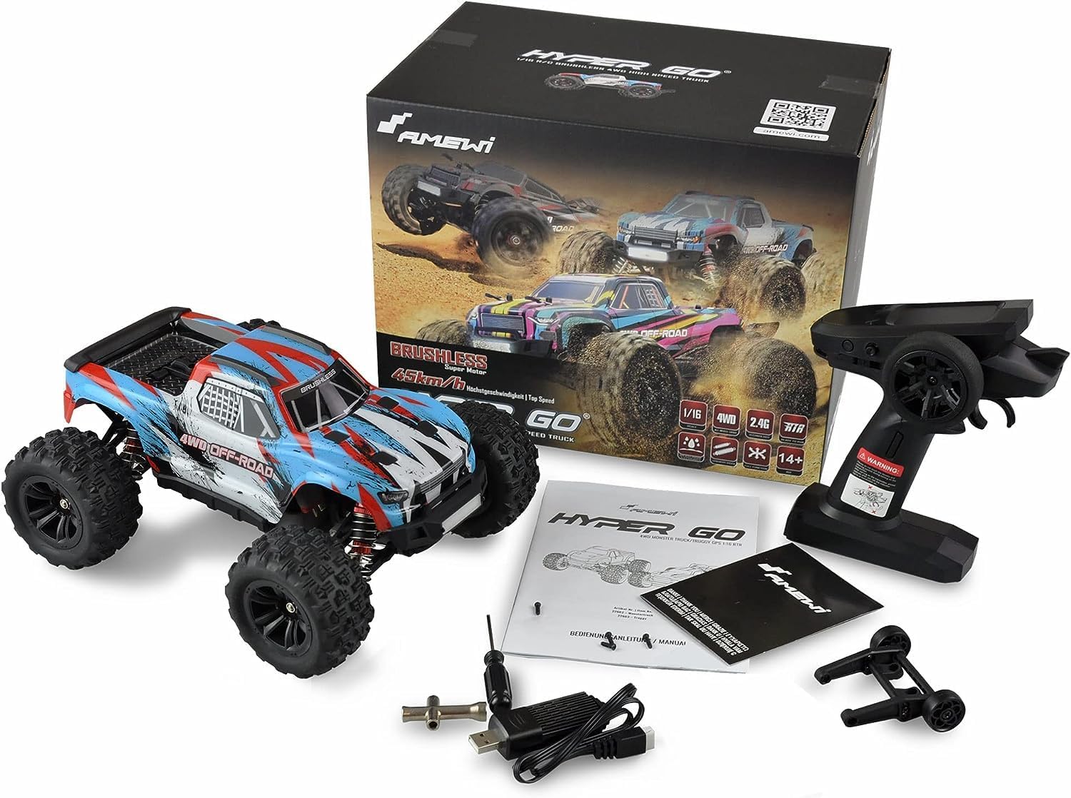 MYTOYS MJX Hyper Go 16208 1:16 4WD Brushless RC Monster Truck – Ready-to-Run High-Speed Off-Road Basher