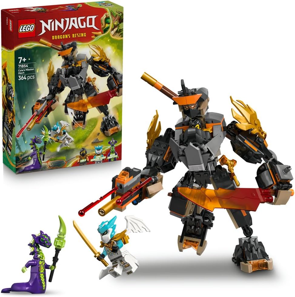 LEGO NINJAGO Dragons Rising: Cole’s Mission Mech vs. Acid Monster – 3-Minifigure Battle Set with Spring-Loaded Blaste