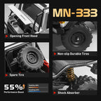 MN-333 1:18 Scale Off-Road RC Unimog Crawler — 4WD, Metal Alloy Body RC Truck, 2-Speed, LED Lights (RTR)