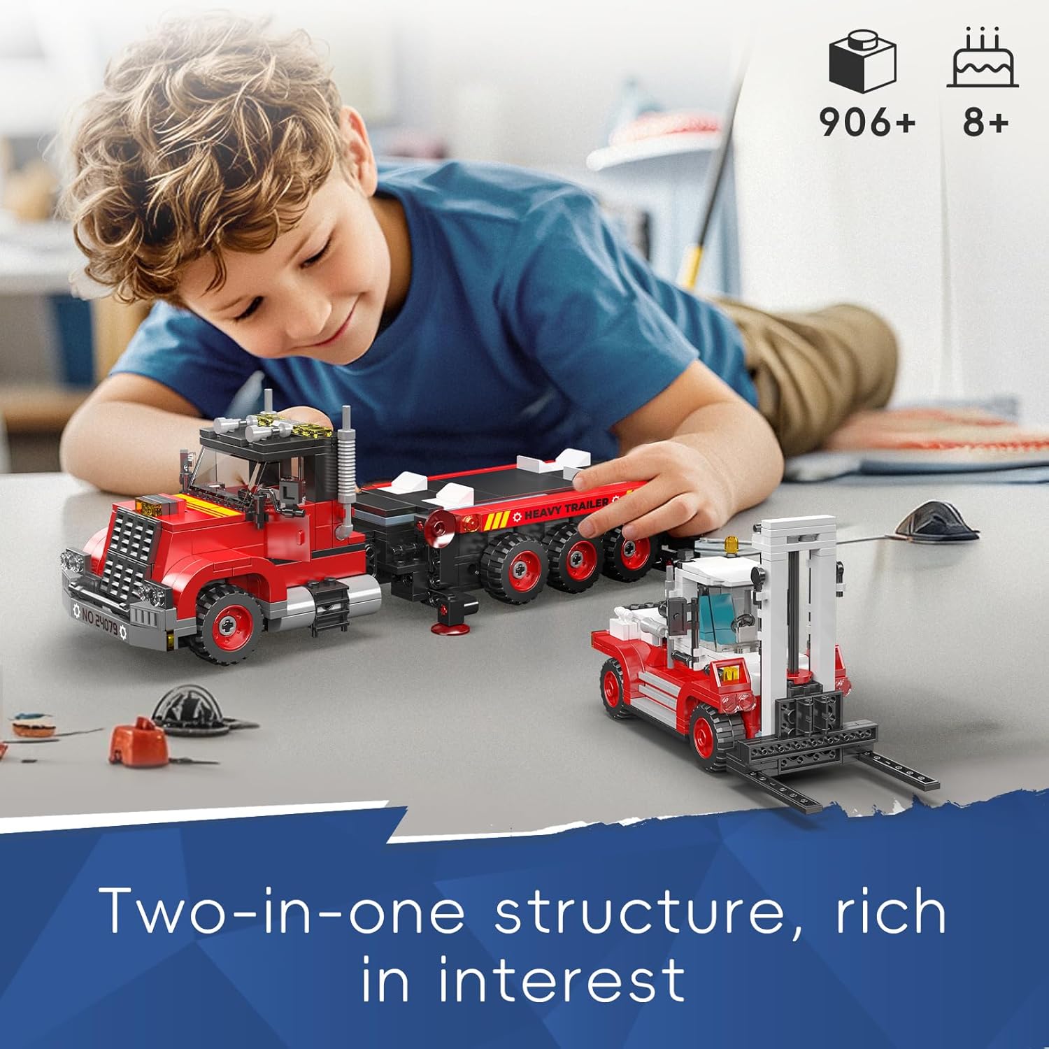 Mould King 24079 Remote Controlled 2-in-1 Forklift & Tow Truck Building Set