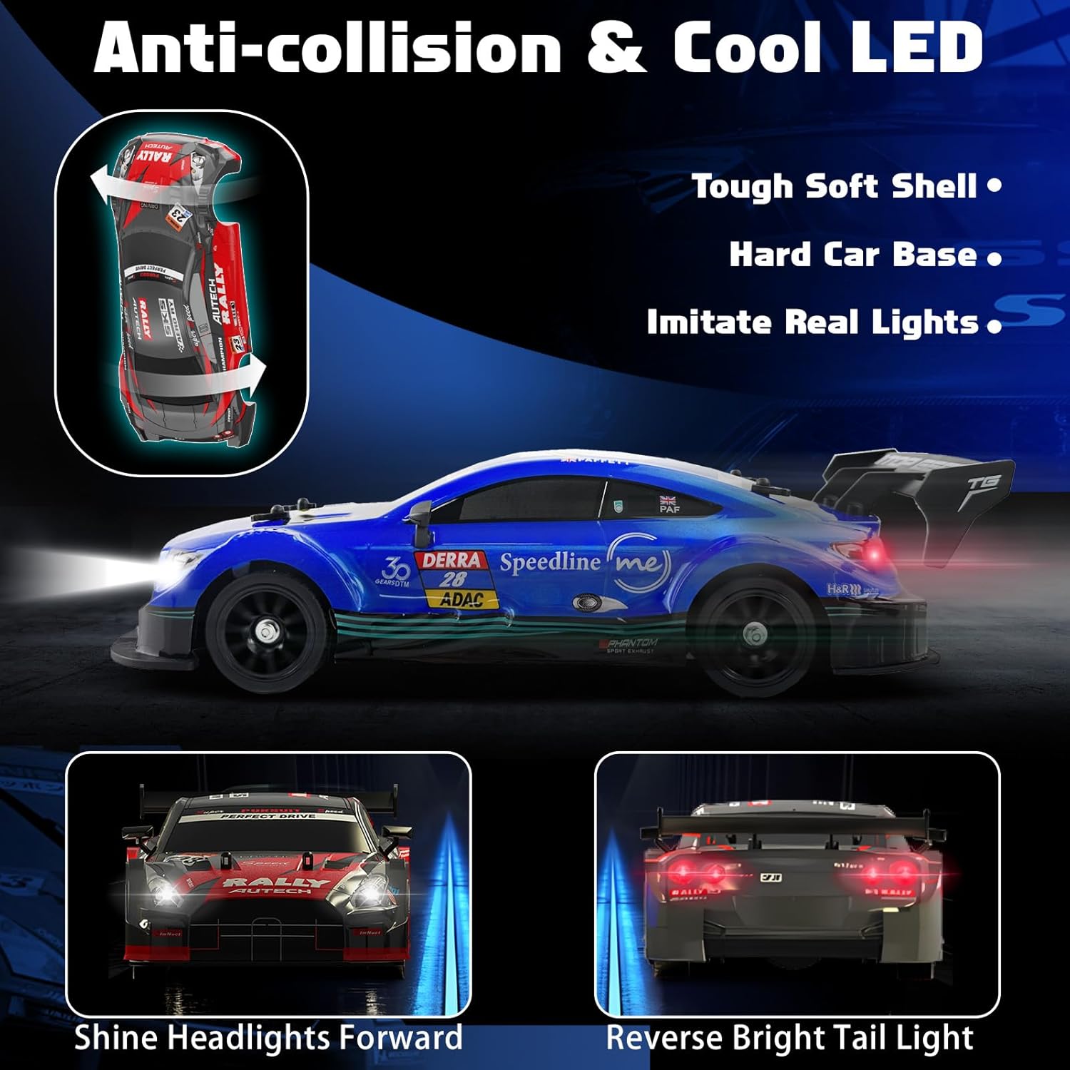MY TOYS 1:16 Scale 4WD High-Speed RC Drift Car with LED Lights & Accessories