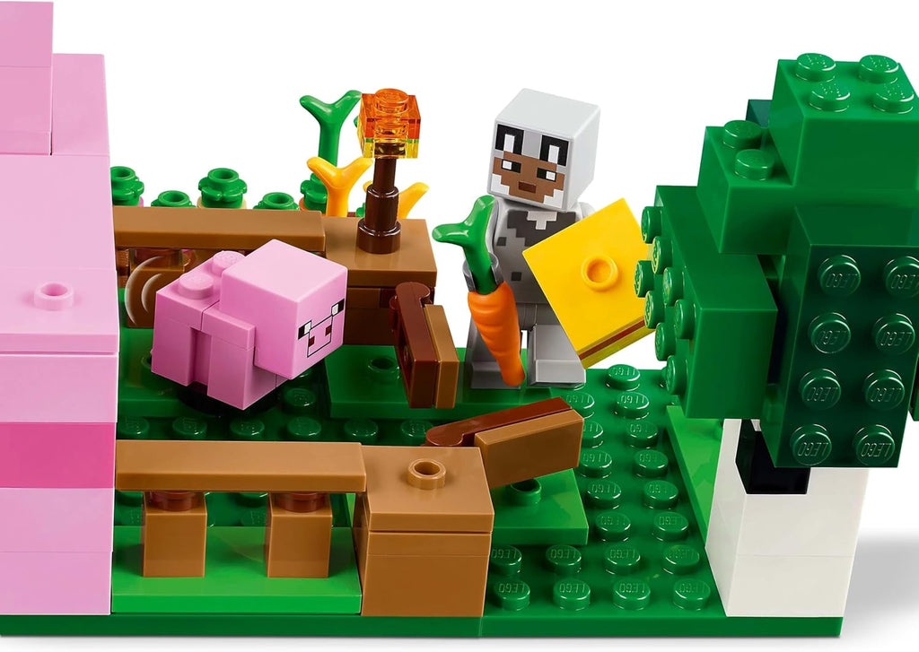 LEGO Minecraft 21268 The Baby Pig House (238 Pieces) – Farm Animal Building Set with Wolf Skin Hero & Zombified Piglin – Gift for Kids 7+ Years