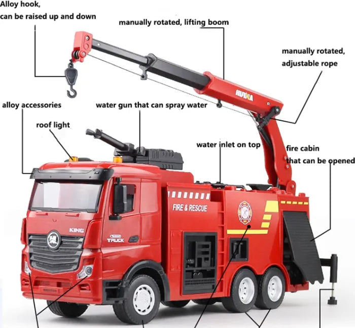 MYTOYS HUINA 1:18 Scale 2.4GHz Remote Control Fire Truck with Water Spray & Lights