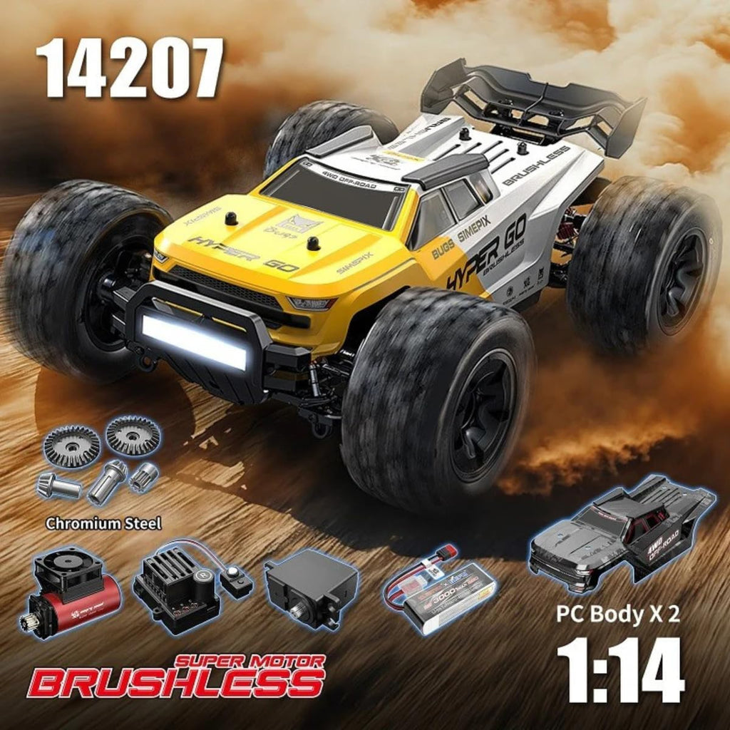 Mytoys MJX Hyper Go 14207 1/14 Scale 4WD Brushless RC Truck for Adults – High Speed 4x4 Remote Control Car up to 78 KM/H,