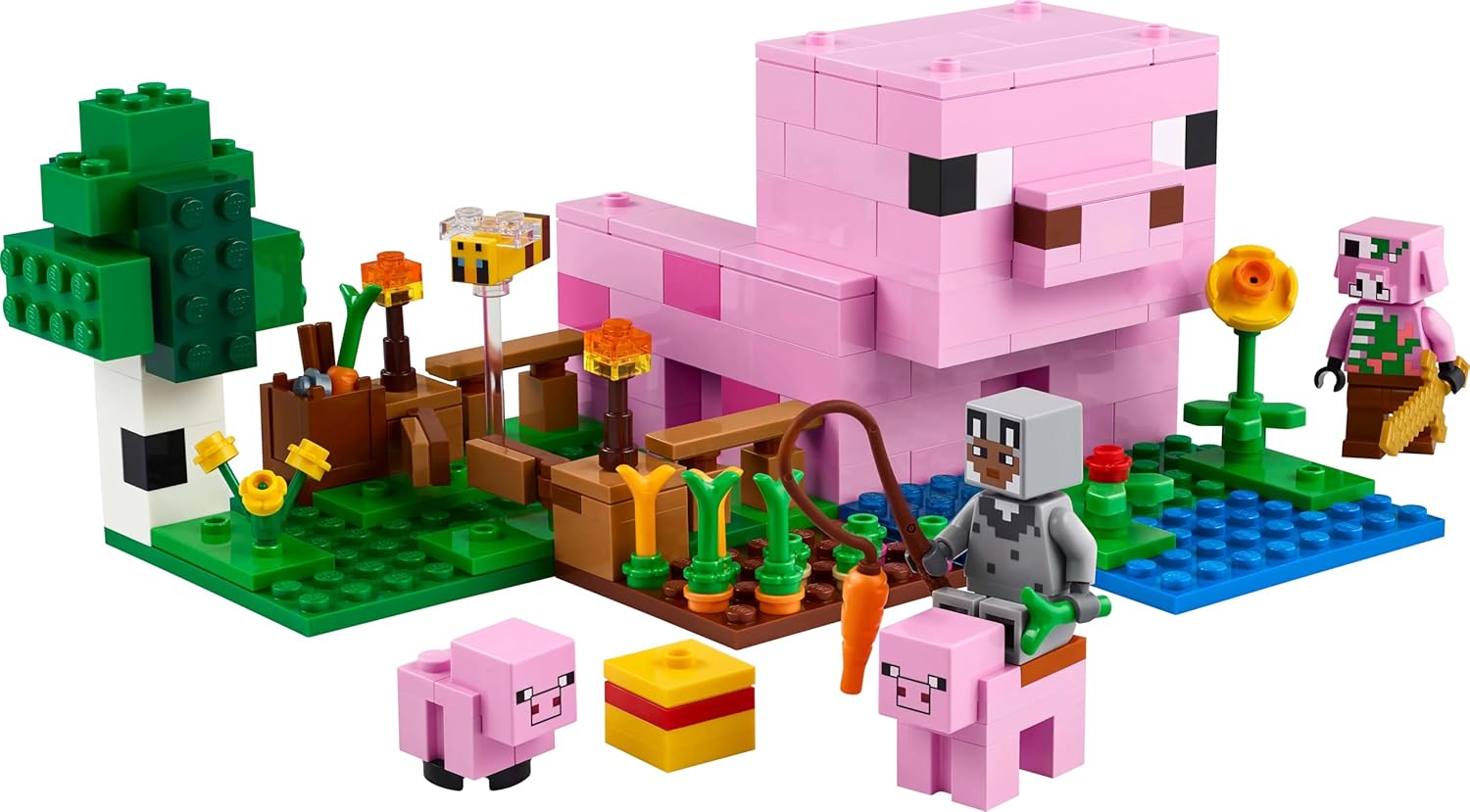 LEGO Minecraft 21268 The Baby Pig House (238 Pieces) – Farm Animal Building Set with Wolf Skin Hero & Zombified Piglin – Gift for Kids 7+ Years