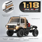 MN-333 1:18 Scale Off-Road RC Unimog Crawler — 4WD, Metal Alloy Body RC Truck, 2-Speed, LED Lights (RTR)
