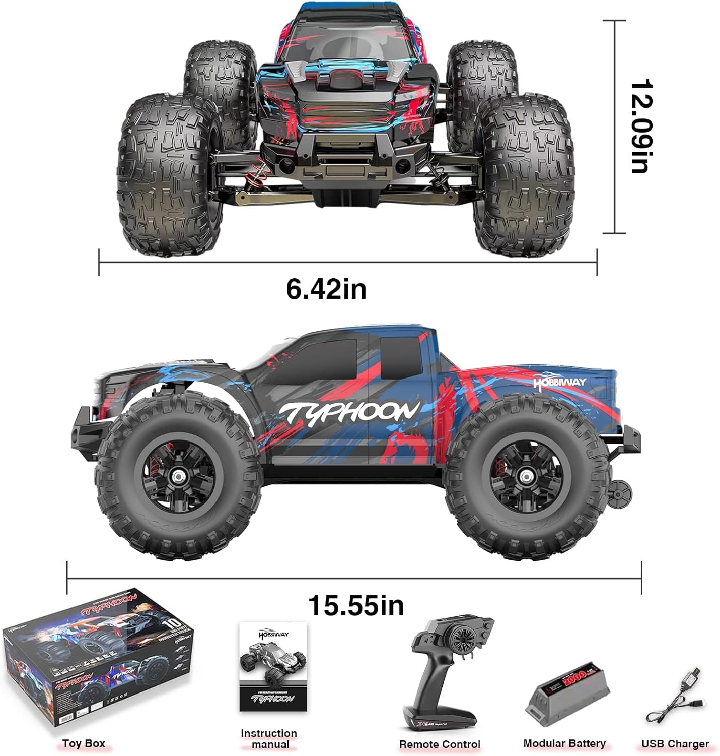 MYTOYS Hobbiway Typhon MT660 1/10 4WD RTR High Speed RC Monster Truck With Off-Road Tires