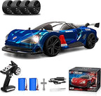 MY TOYS 1/16 RC Drift Car 4WD – 38KM/H High-Speed Remote Control Car with 6 LED Light Modes, 1 Battery & Dual Tire Sets (Racing & Drifting) for Kids & Adults