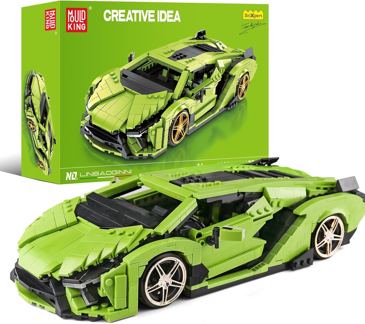 Mould King 10011 Technical Green Supercar | 1:14 Scale MOC Building Blocks Set (1,133 Pieces)