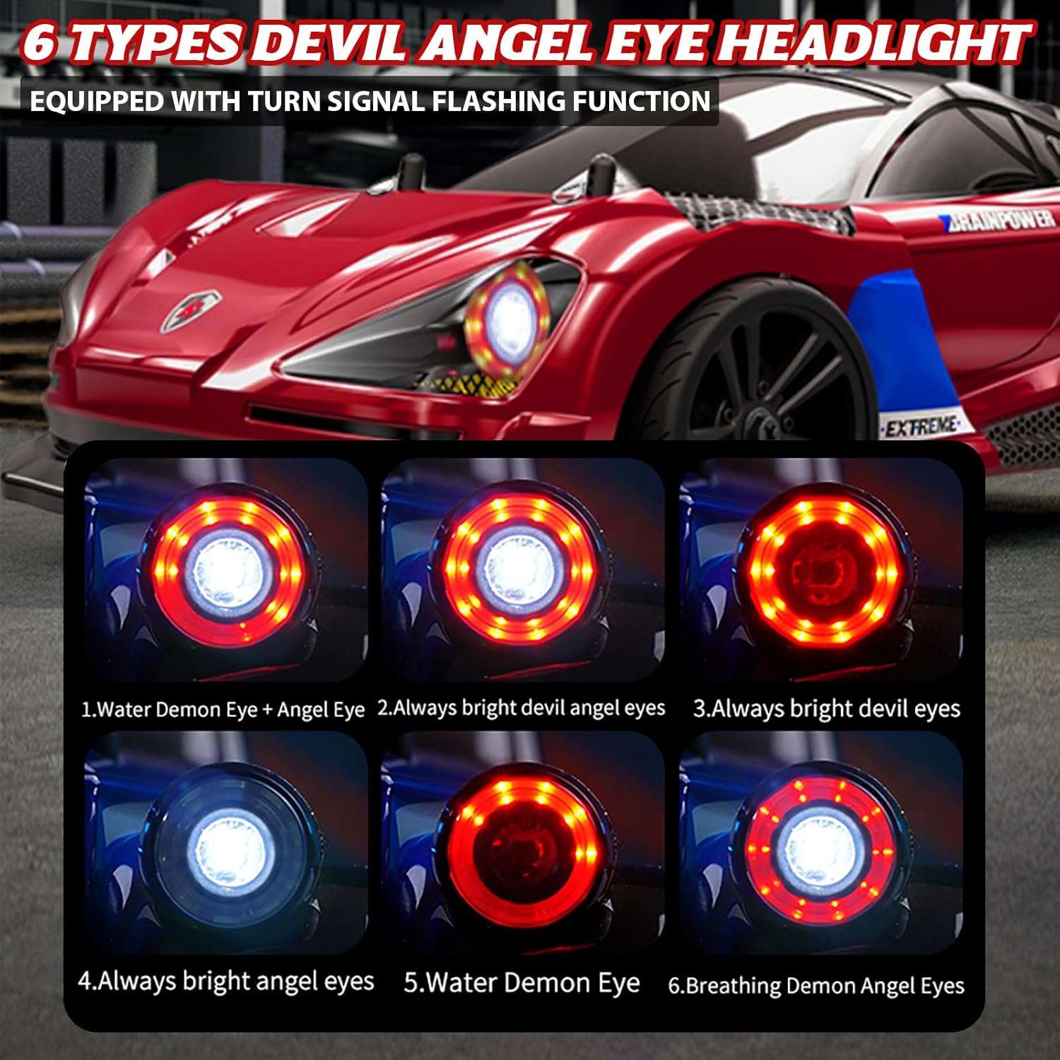 MY TOYS 1/16 RC Drift Car 4WD – 38KM/H High-Speed Remote Control Car with 6 LED Light Modes, 1 Battery & Dual Tire Sets (Racing & Drifting) for Kids & Adults