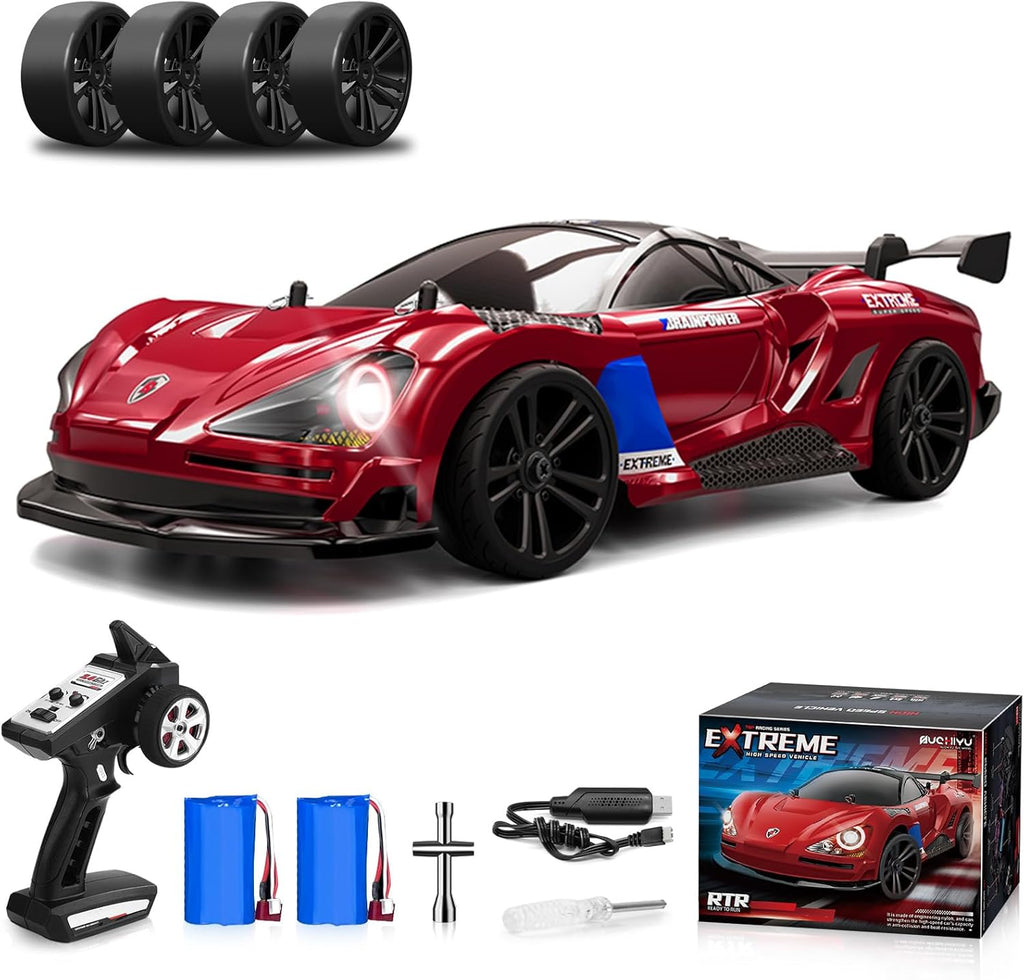 MY TOYS 1/16 RC Drift Car 4WD – 38KM/H High-Speed Remote Control Car with 6 LED Light Modes, 1 Battery & Dual Tire Sets (Racing & Drifting) for Kids & Adults
