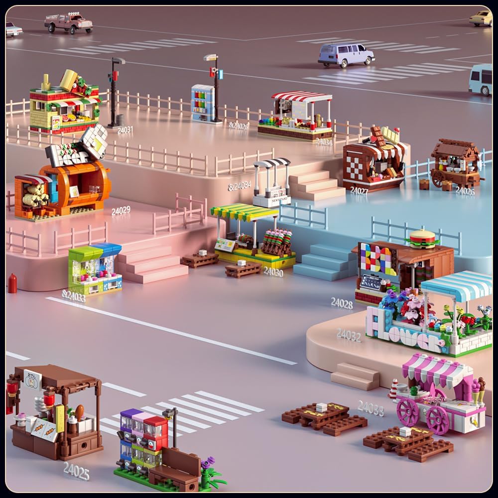 MYTOYS Modular Pizza Shop Street View Building Set – 246 Piece DIY Creator Architecture Kit