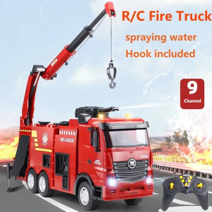 MYTOYS HUINA 1:18 Scale 2.4GHz Remote Control Fire Truck with Water Spray & Lights