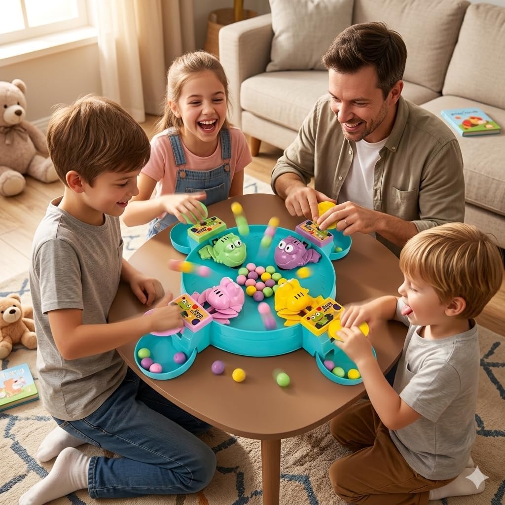 MyToys Hungry Frog Board Game for Kids — 2 to 4 Player Interactive Bean Eating Toy with 32 Multicolor Beans