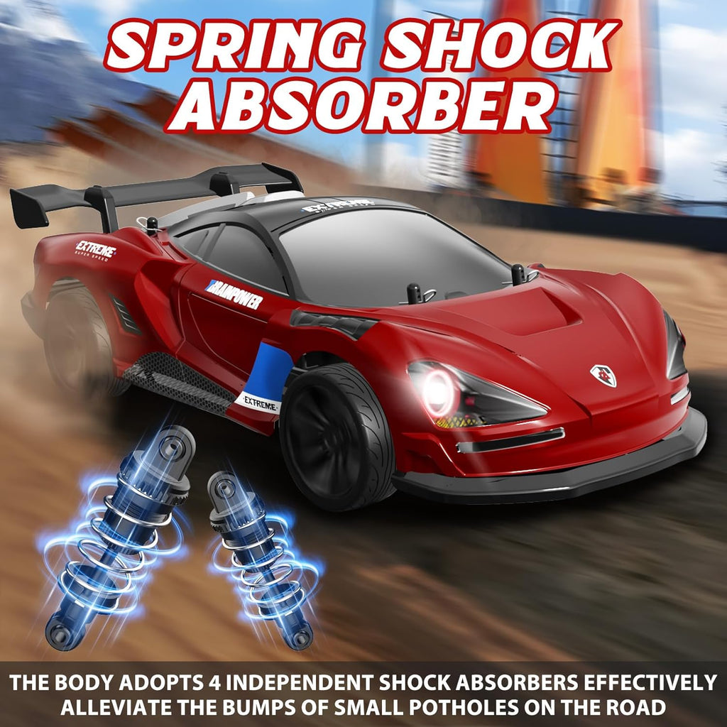 MY TOYS 1/16 RC Drift Car 4WD – 38KM/H High-Speed Remote Control Car with 6 LED Light Modes, 1 Battery & Dual Tire Sets (Racing & Drifting) for Kids & Adults