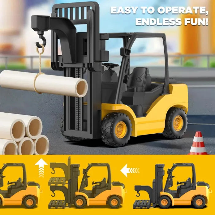 HSTAR 1:12 Remote Control Forklift Toy – 9-Channel 2.4GHz RC Construction Vehicle with Lights, Sounds & 2 Attachments