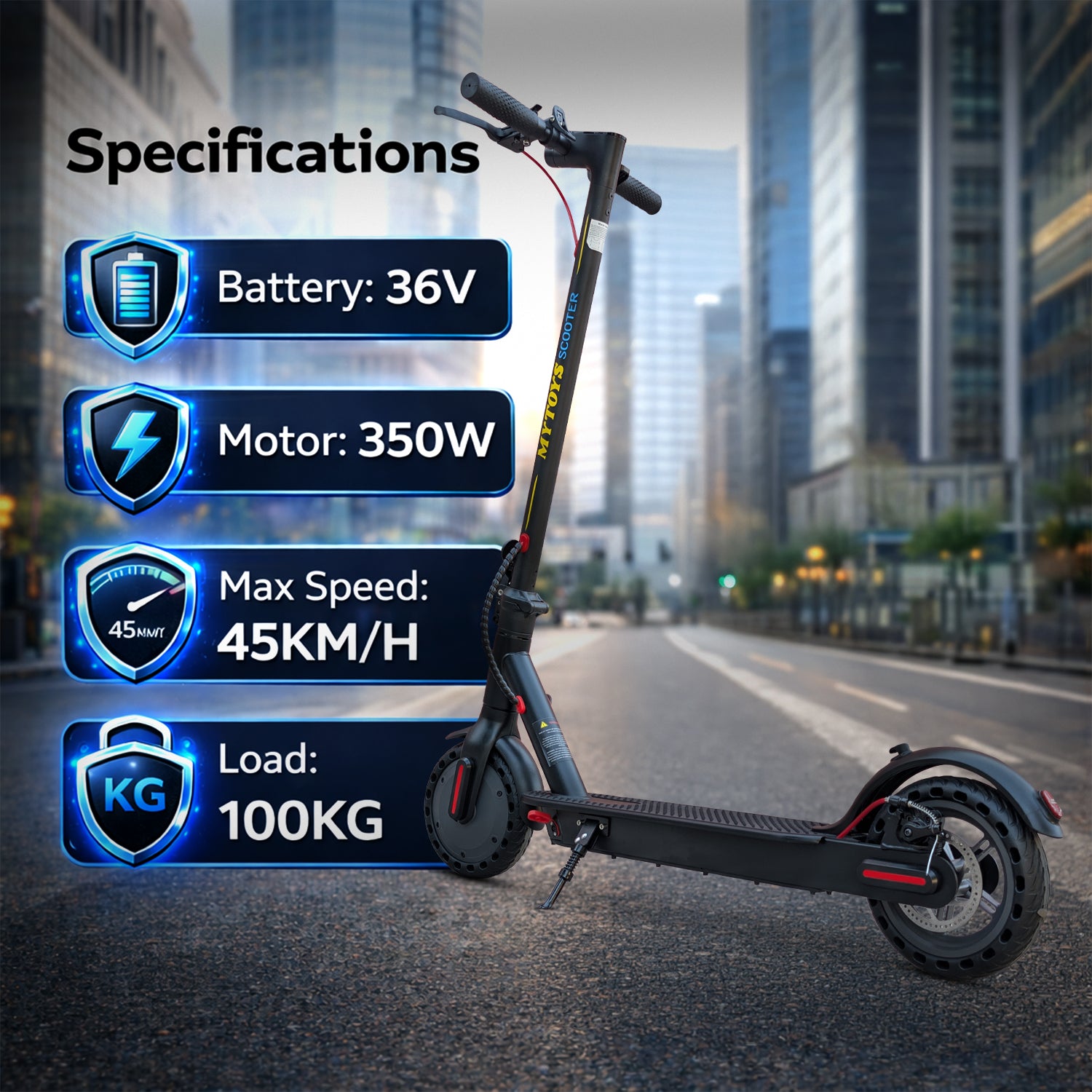 MYTOYS 36V Electric Scooter 350W – 45 km/h High-Speed Commuter Scooter (100 kg Load)