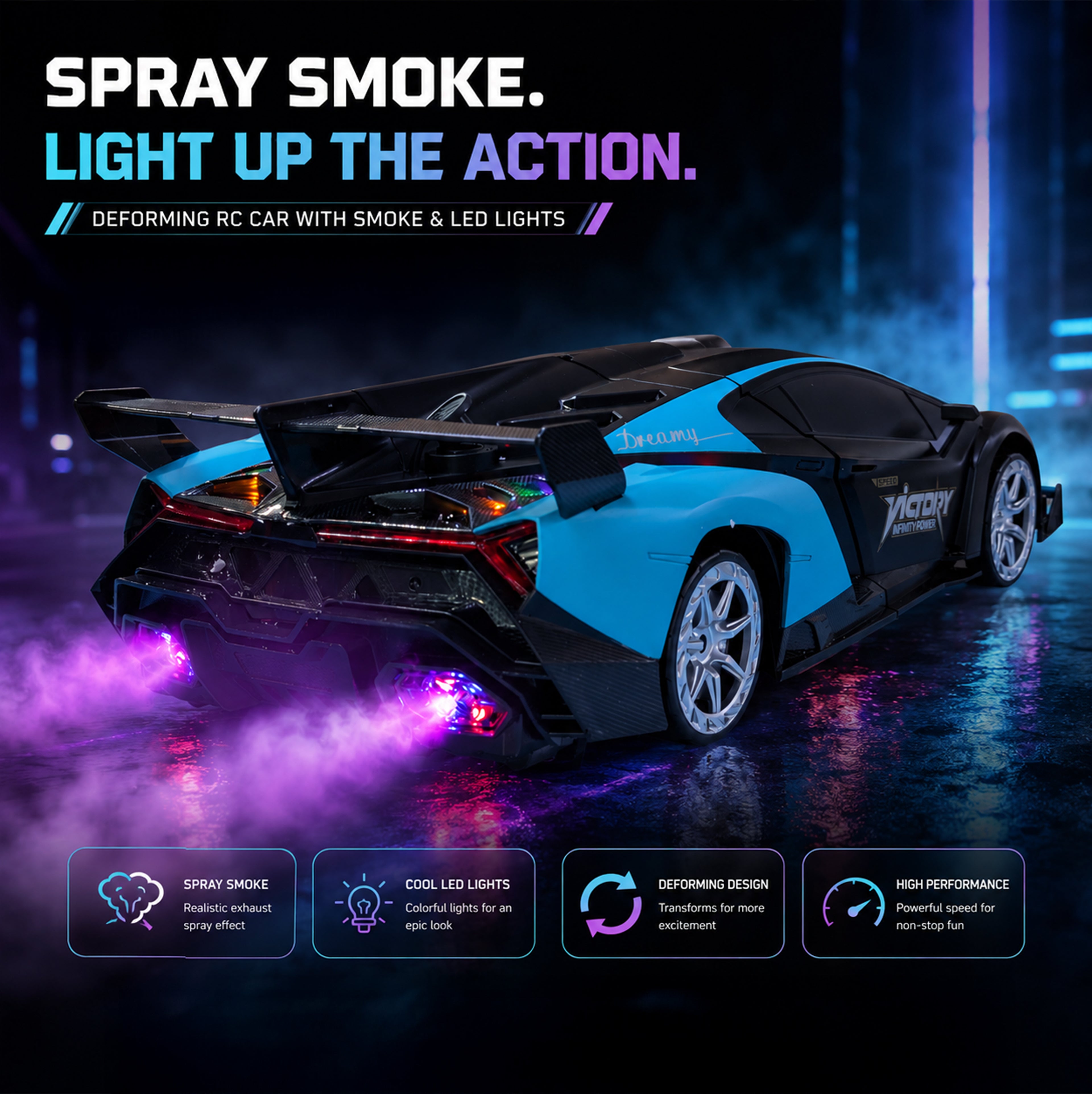 MYTOYS 2-in-1 Gesture Control Transforming RC Robot Car – 1:18 Scale Drift Stunt Vehicle with Mecanum Wheels, LED Lights & Smoke Spray