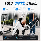 MYTOYS Premium Foldable Kick Scooter – Adjustable Height (90–100 cm), Big PU Wheels & Kickstand for Kids & Teens | White