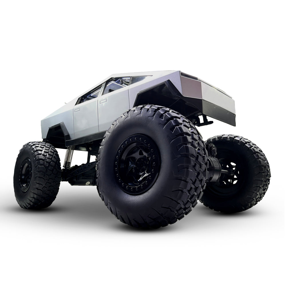 MYTOYS 1:8 Scale Tesla Cybertruck Monster RC Car – 4WD All-Terrain Off-Road Remote Control Truck with Metal Shell & LED Headlights (Silver)