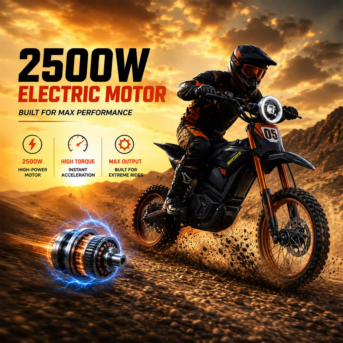 MT840 Electric Dirt Bike Scooter - 55km/h, 2500W, 48V Battery, 50–60km - Hydraulic Brakes, Off‑Road Design