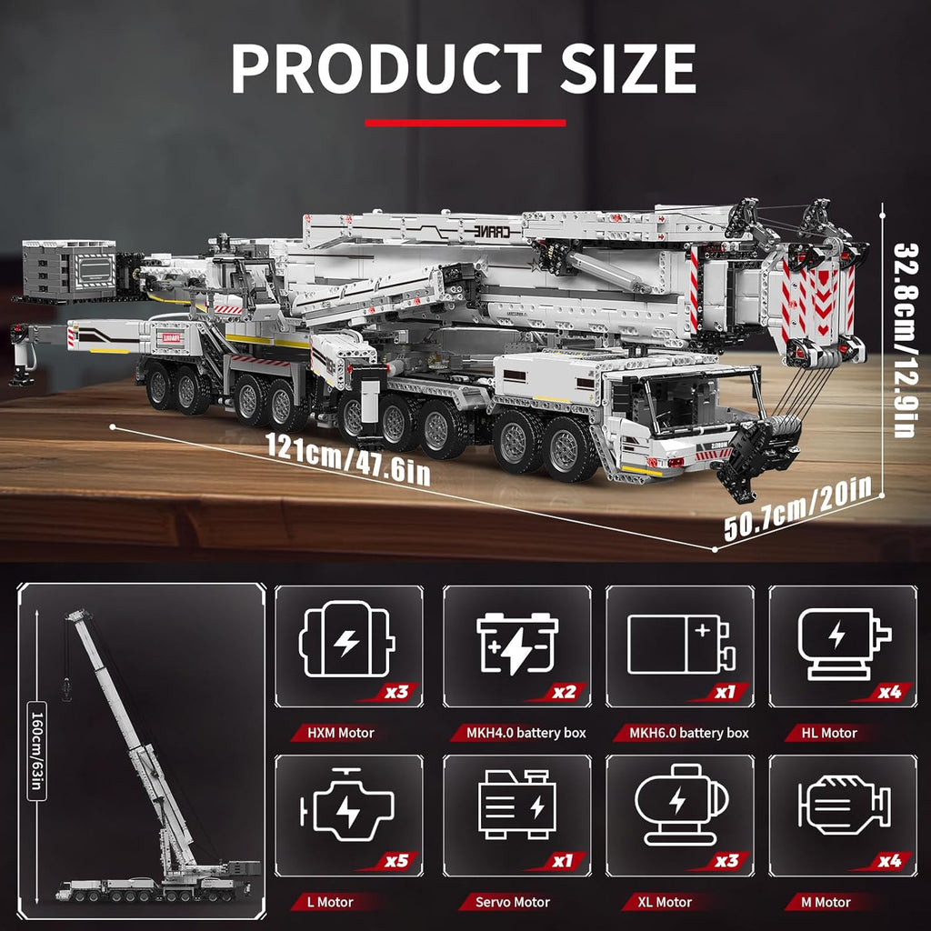 Mould King 17007 RC Liebherr LTM 11200 Technic Crane | 8506 Pcs Flagship Building Kit | 160cm Height 20-Motor Remote Control Heavy Truck
