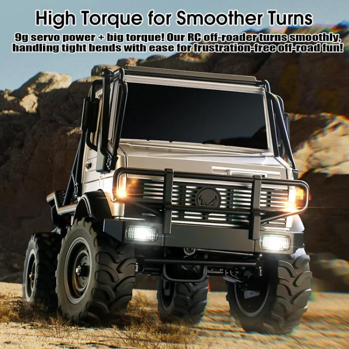 MN-333 1:18 Scale Off-Road RC Unimog Crawler — 4WD, Metal Alloy Body RC Truck, 2-Speed, LED Lights (RTR)