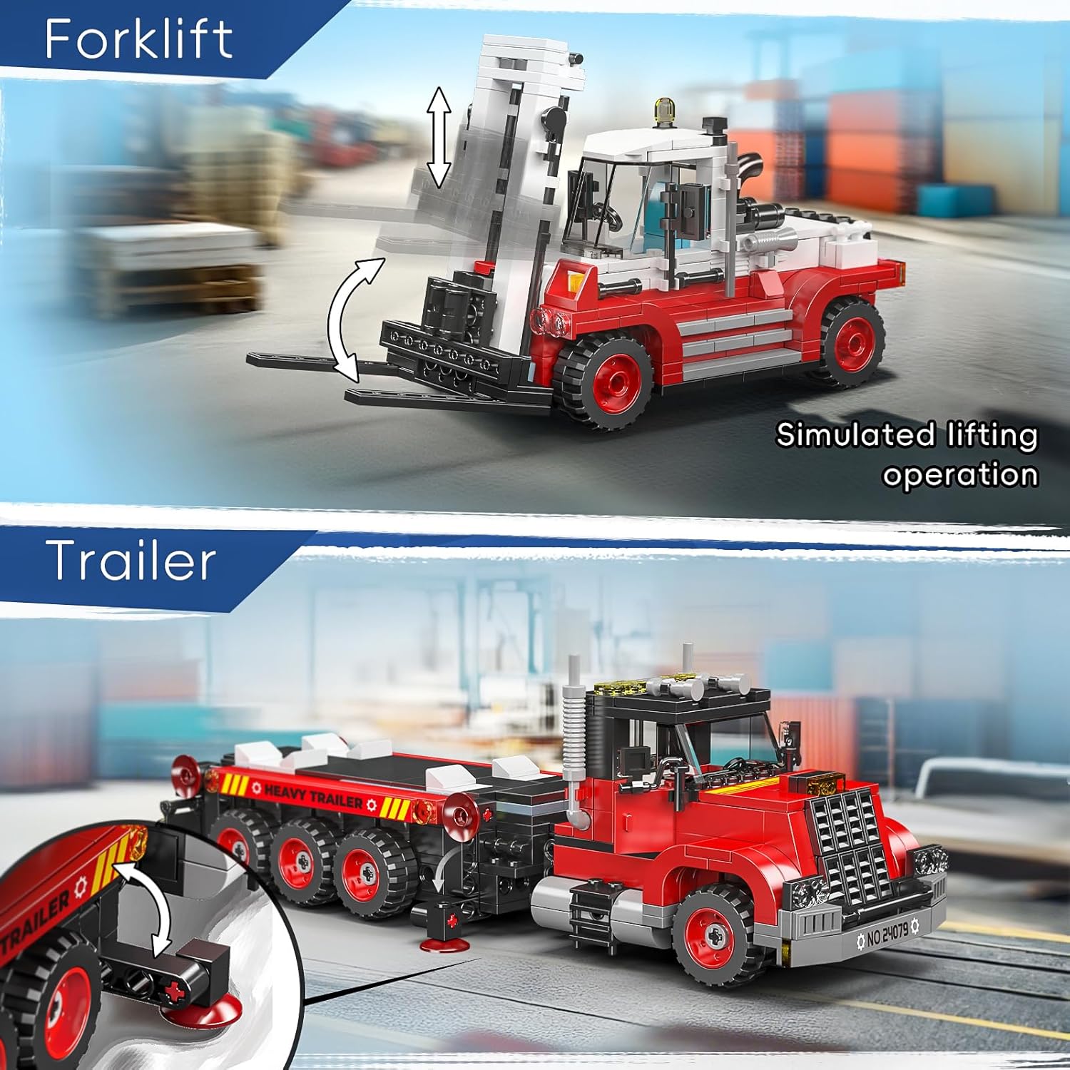 Mould King 24079 Remote Controlled 2-in-1 Forklift & Tow Truck Building Set