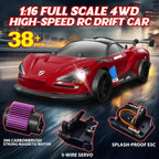 MY TOYS 1/16 RC Drift Car 4WD – 38KM/H High-Speed Remote Control Car with 6 LED Light Modes, 1 Battery & Dual Tire Sets (Racing & Drifting) for Kids & Adults