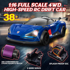 MY TOYS 1/16 RC Drift Car 4WD – 38KM/H High-Speed Remote Control Car with 6 LED Light Modes, 1 Battery & Dual Tire Sets (Racing & Drifting) for Kids & Adults