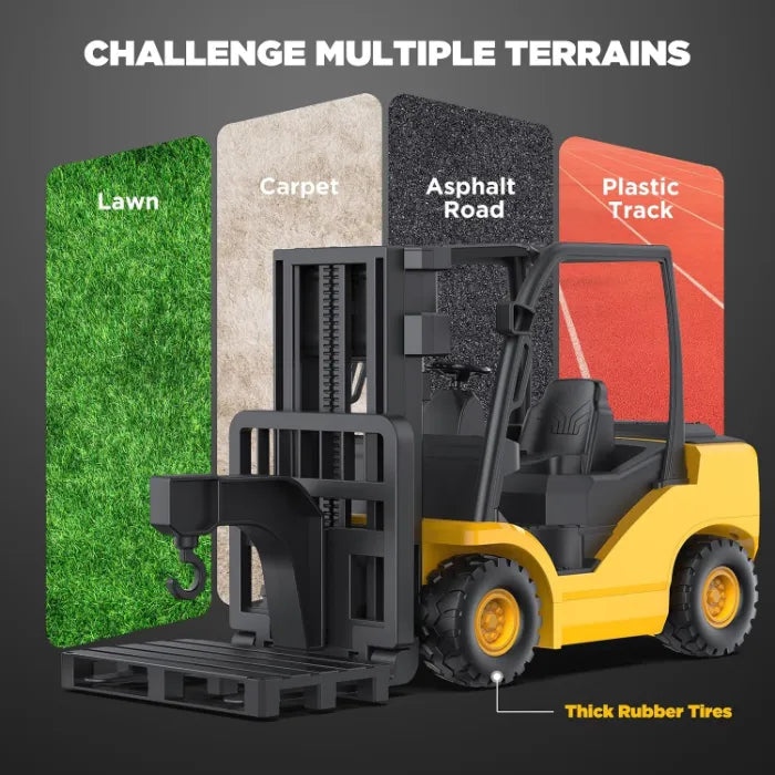 HSTAR 1:12 Remote Control Forklift Toy – 9-Channel 2.4GHz RC Construction Vehicle with Lights, Sounds & 2 Attachments