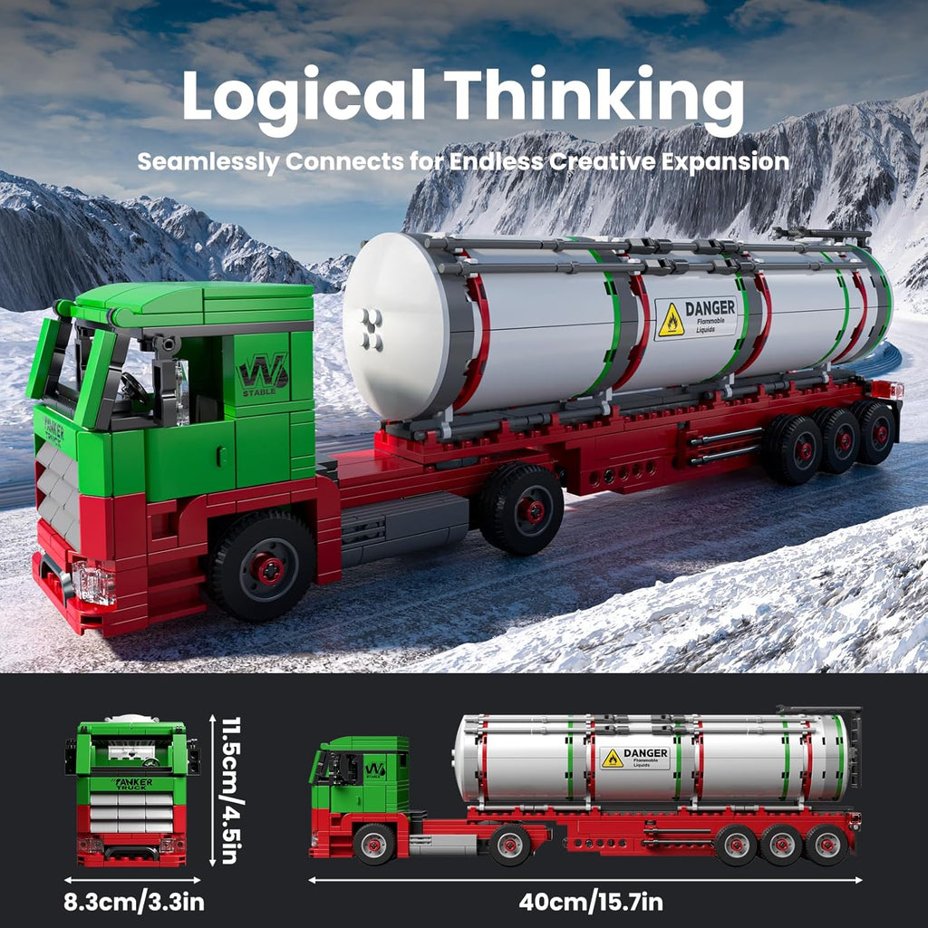 Mould King 24075 Tanker Truck Building Blocks Set – 556 Pcs Realistic Oil Transporter Scale Model Kit – STEM DIY Construction Toy & MOC Collectible Gift for Kids 4+ and Adults – 40cm Large Scale
