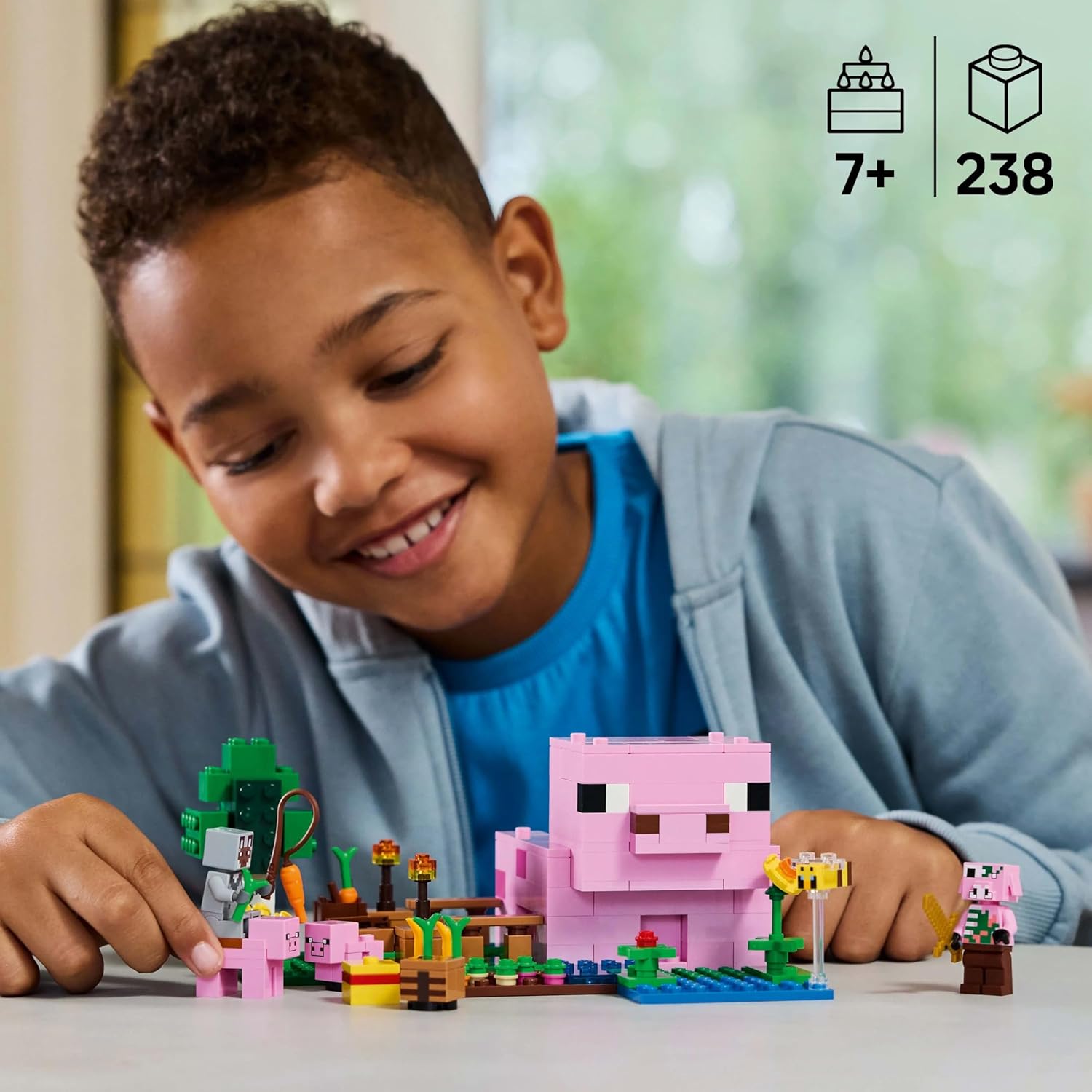 LEGO Minecraft 21268 The Baby Pig House (238 Pieces) – Farm Animal Building Set with Wolf Skin Hero & Zombified Piglin – Gift for Kids 7+ Years