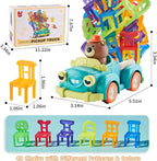 MYToys Electric Truck Toy, 48 Stacking Chairs, Yellow Animal Theme Bear Pickup Car, Montessori Educational Color Recognition Stacking Game, Toddlers and Kids Age 3+