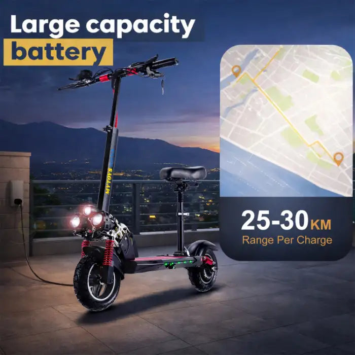 MT358 Foldable Electric Kick Scooter with seat - 750W Motor, 65 km/h Max Speed, 10" Off-Road Tires