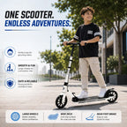 MYTOYS Premium Foldable Kick Scooter – Adjustable Height (90–100 cm), Big PU Wheels & Kickstand for Kids & Teens | White