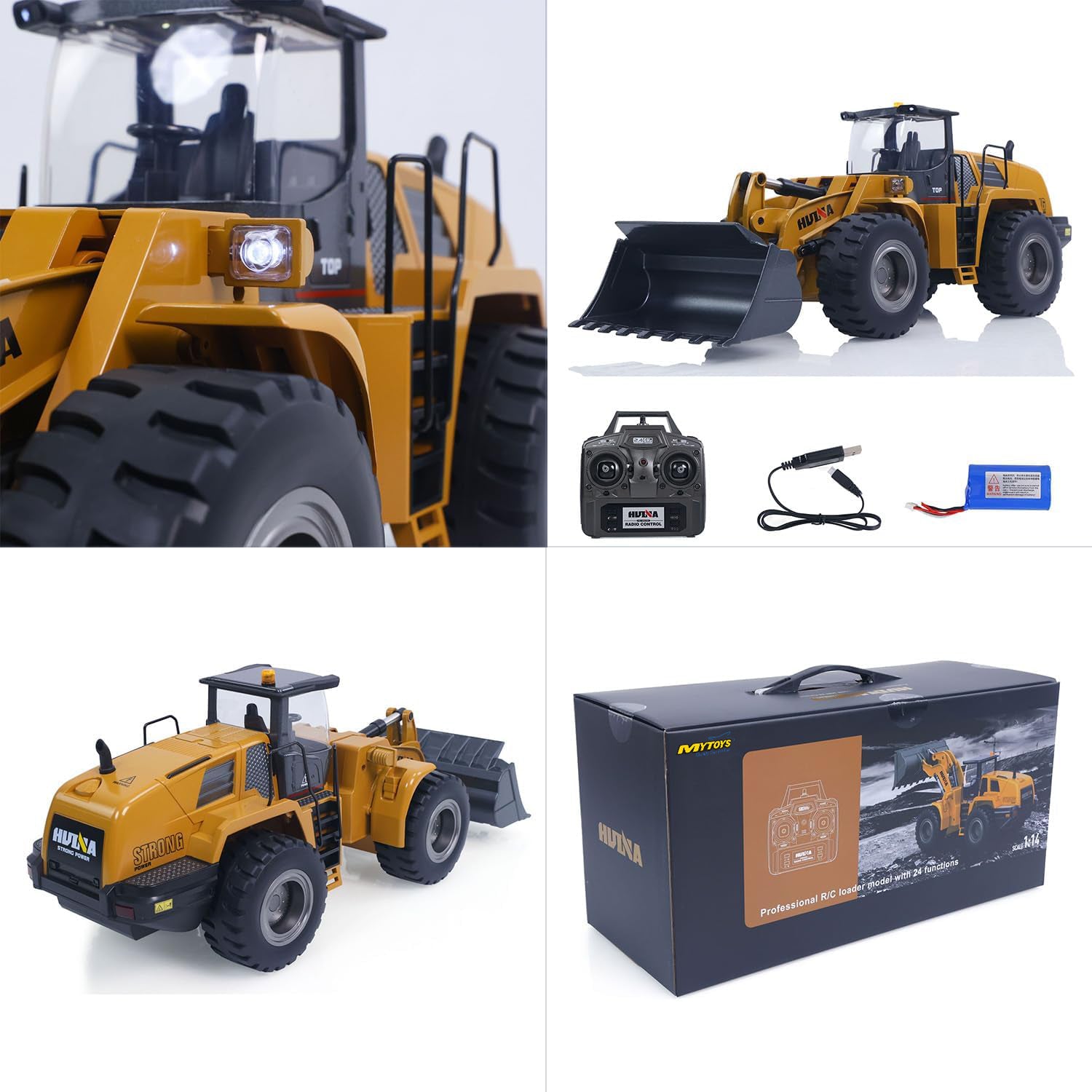 HUINA 1583 1/14 Scale RC Wheel Loader – 10-Channel Hobby-Grade Remote Control Construction Truck with Alloy Metal Cab & Bucket