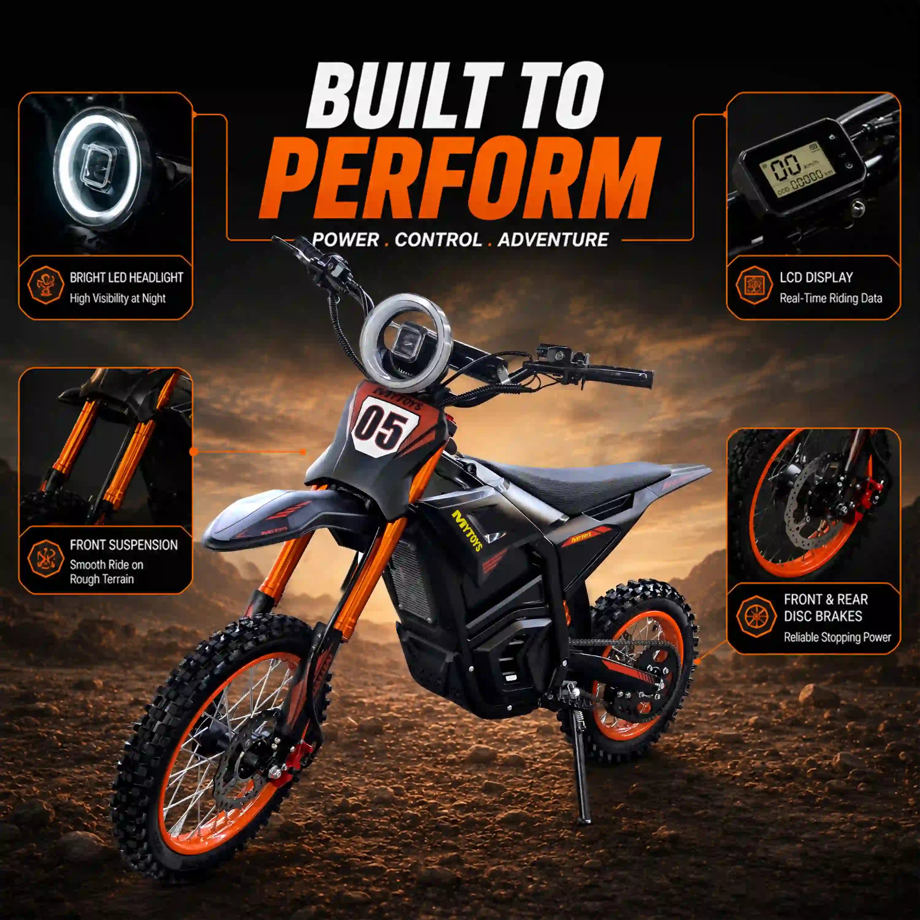 MT840 Electric Dirt Bike Scooter - 55km/h, 2500W, 48V Battery, 50–60km - Hydraulic Brakes, Off‑Road Design