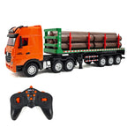 HuiNa 1313 1/18 Scale Remote Control Timber Transport Truck – 2.4G 9CH Heavy-Duty RC Construction Toy with LED & Sound (Orange)