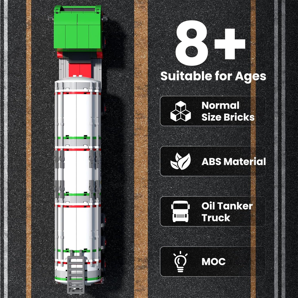 Mould King 24075 Tanker Truck Building Blocks Set – 556 Pcs Realistic Oil Transporter Scale Model Kit – STEM DIY Construction Toy & MOC Collectible Gift for Kids 4+ and Adults – 40cm Large Scale