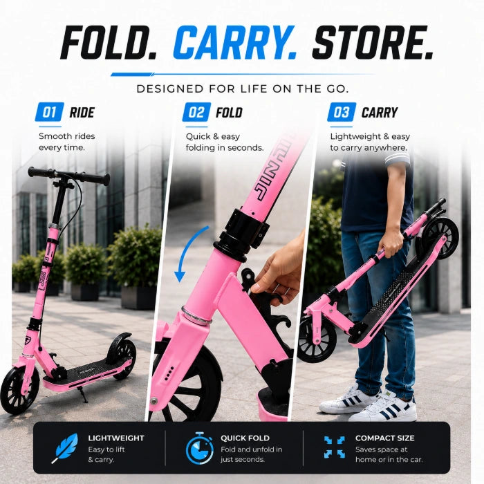 MYTOYS Premium Foldable Kick Scooter – Adjustable Height (90–100 cm), Big PU Wheels & Kickstand for Kids & Teens | White