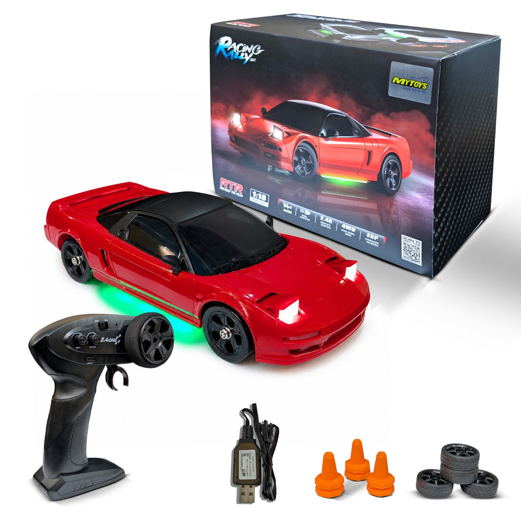 MYTOYS 1/18 4WD Drift RC Car – 2.4G High-Speed Racing Car with ESP Gyro, LED Lights & Interchangeable Wheels (RTR Ready-to-Run)