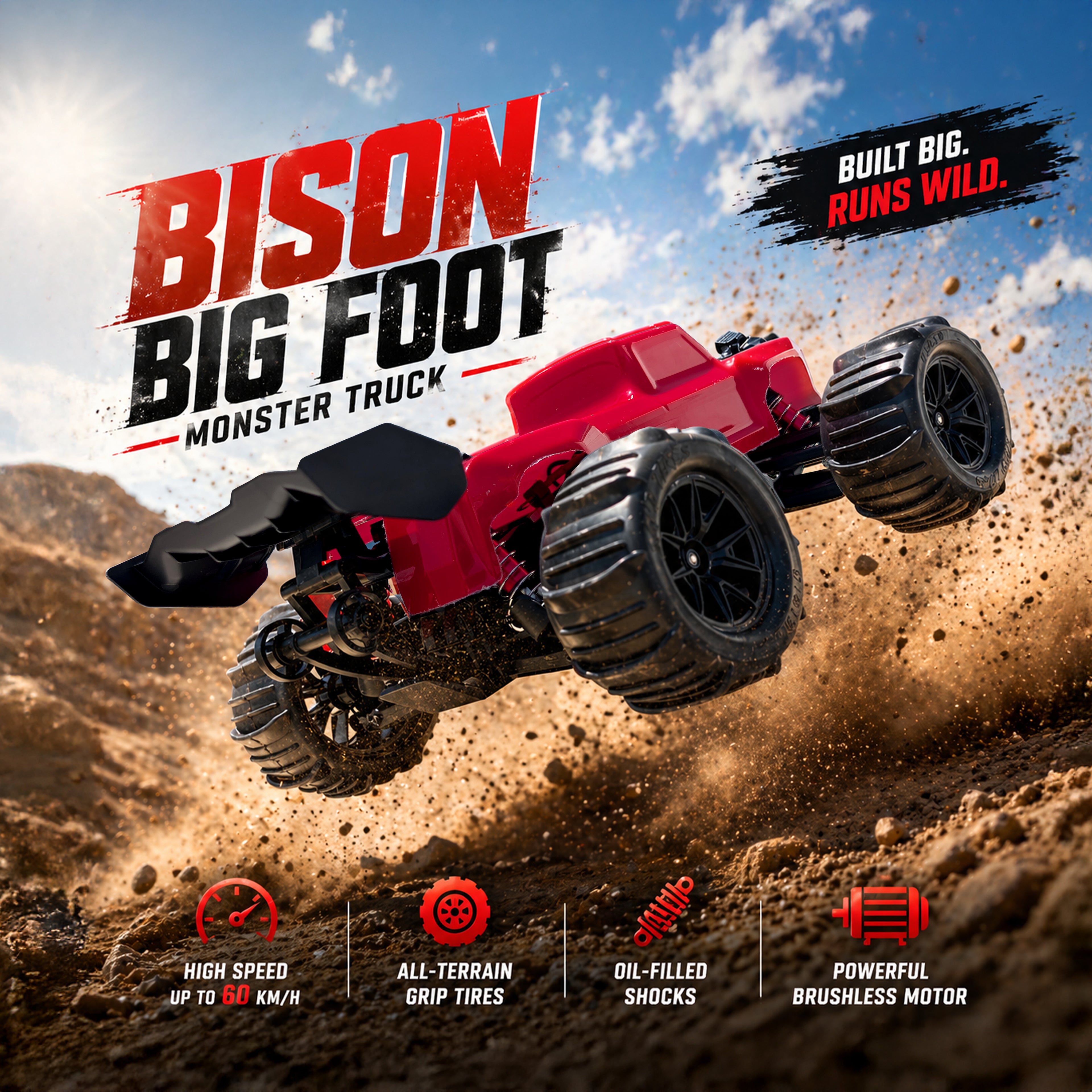MYTOYS  S910 High-Speed 1:16 4WD Brushlees Remote Control Off-Road Truck - 60km/h Top Speed, LED Headlights, 2.4GHz Proportional Control