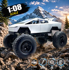 MYTOYS 1:8 Scale Tesla Cybertruck Monster RC Car – 4WD All-Terrain Off-Road Remote Control Truck with Metal Shell & LED Headlights (Silver)
