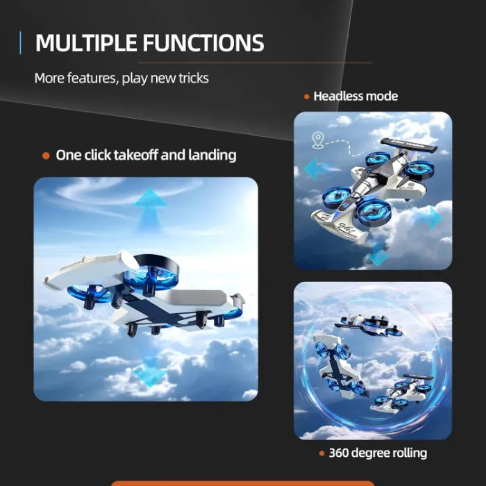 MYTOYS 2-in-1 RC Drone &amp; Stunt Drone for Kids – Land &amp; Air 360° Flying Drone with, 3 Speed Modes &amp; LED Lights