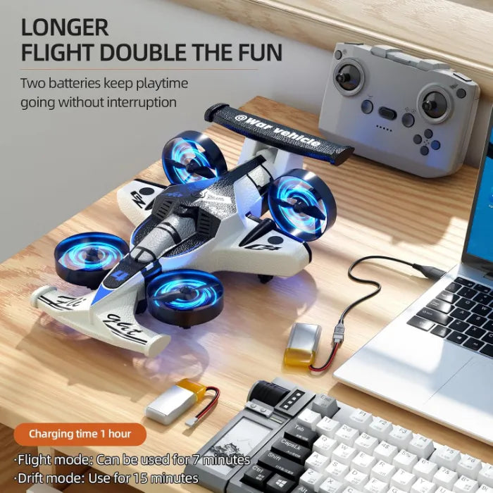MYTOYS 2-in-1 RC Drone &amp; Stunt Drone for Kids – Land &amp; Air 360° Flying Drone with, 3 Speed Modes &amp; LED Lights